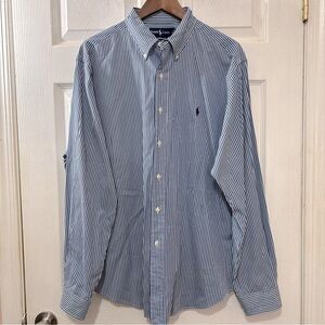 POLO Ralph Lauren Button Down Shirt Men's Classic Fit Blue White Stripe Size XL